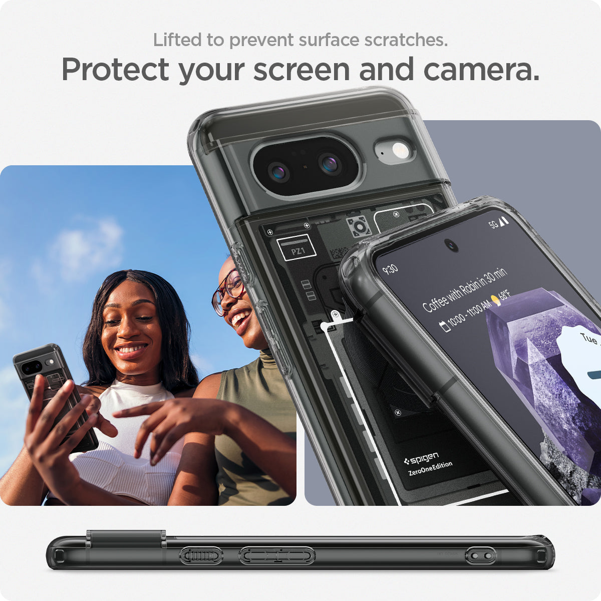 ACS06279 - Pixel 8 Case Ultra Hybrid Zero One  lifted to prevent surface scratches. protect your screen and camera.