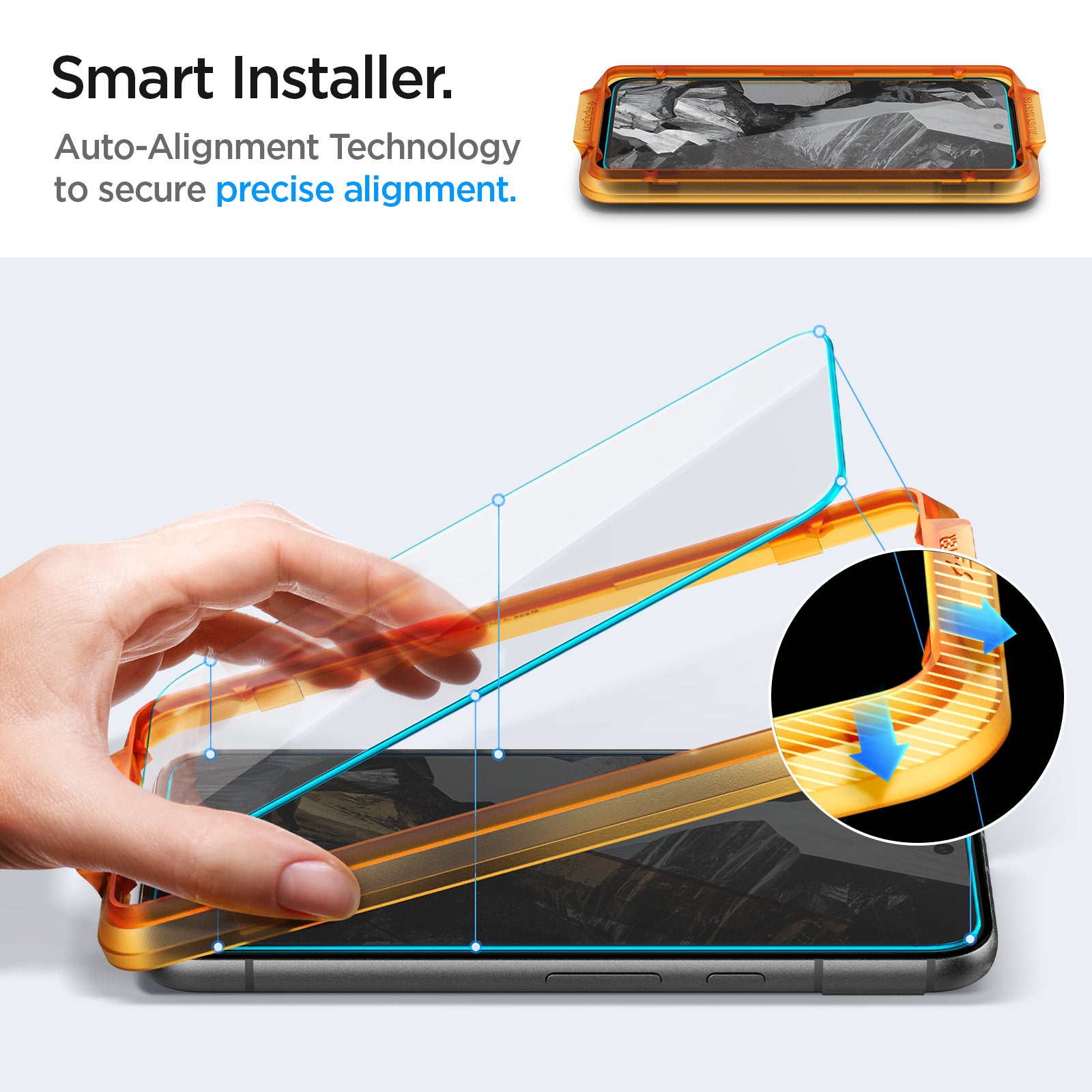AGL07464 - Pixel 8a Alignmaster in Clear smart installer auto alignment technology to secure precise alignment.