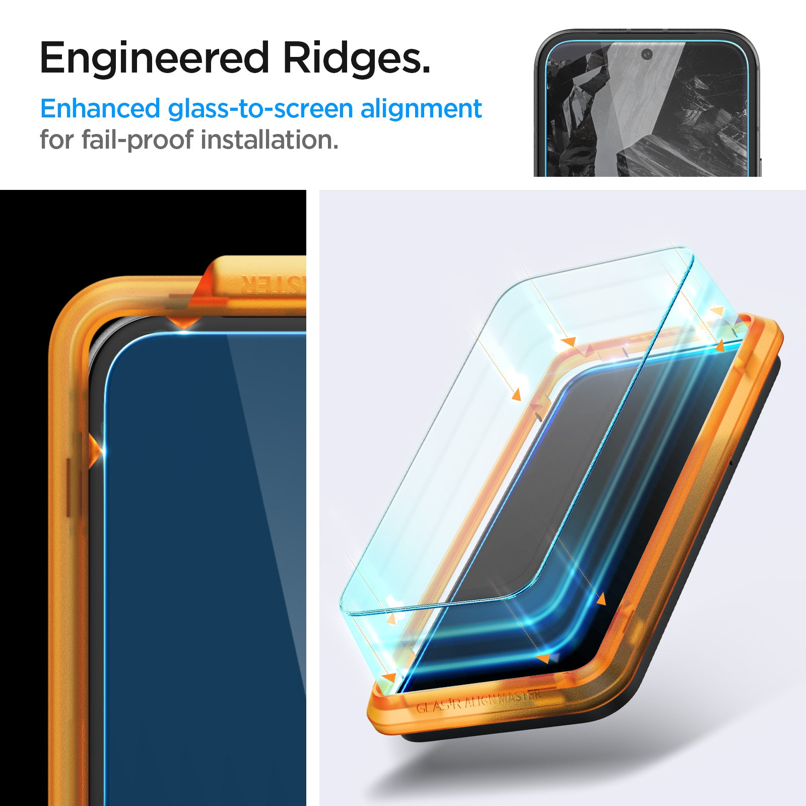 AGL07464 - Pixel 8a Alignmaster in Clear engineered ridges. enhanched glass to screen alignment for fail proof installation.