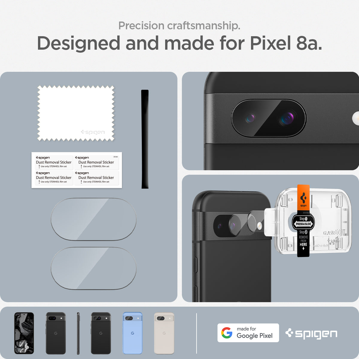 AGL07465 - Pixel 8a Optik EZ Fit Lens Protector in Crystal Clear made for google. Precision craftmanship designed and made for pixel 8 a.