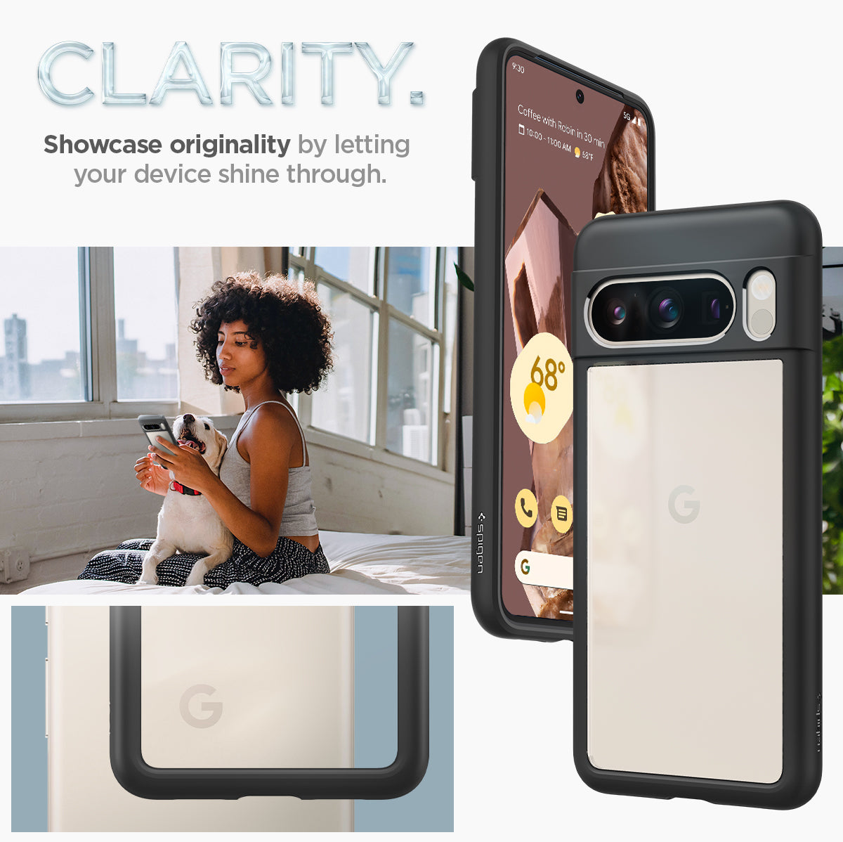 ACS06317 - Pixel 8 Pro Case Ultra Hybrid in matte black clarity. Showcase originality by letting your device shine through.