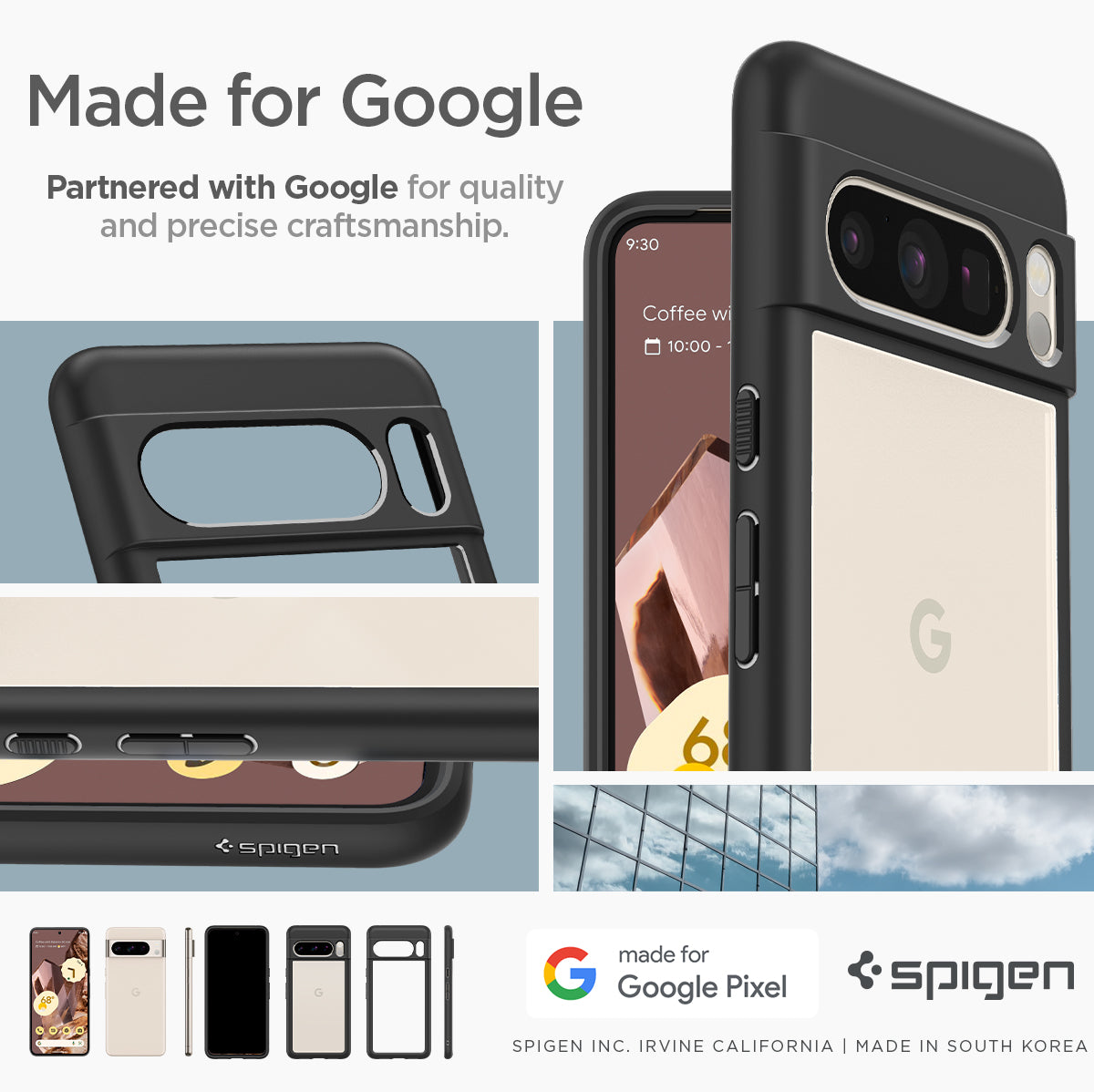 ACS06317 - Pixel 8 Pro Case Ultra Hybrid in matte black made for google partnered with google for quality and precise craftsmanship.