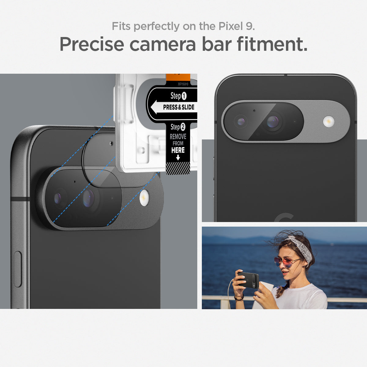 AGL08443 - Pixel 9 Case Optik EZ Fit Lens Protector in Crystal Clear fits perfectly on the pixel 9 pro xl. precise camera bar fitment.