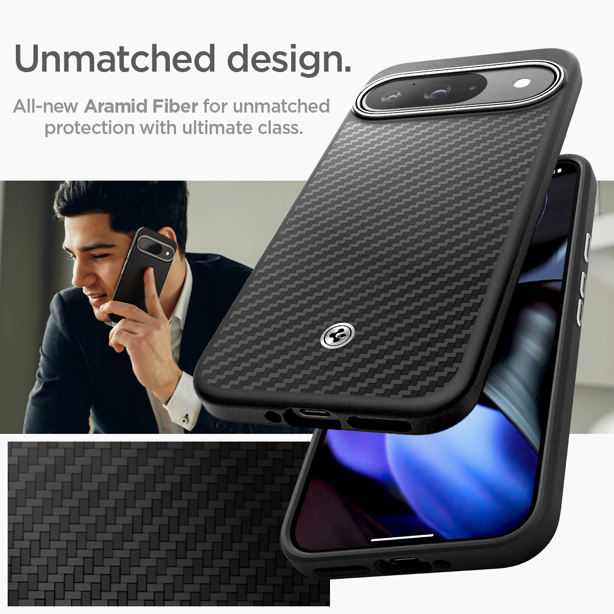 ACS07734 - Pixel 9 Pro XL Case Enzo Aramid in Matte Black unmatched design. All new aramid fiber for unmatched protection with ultimate class.
