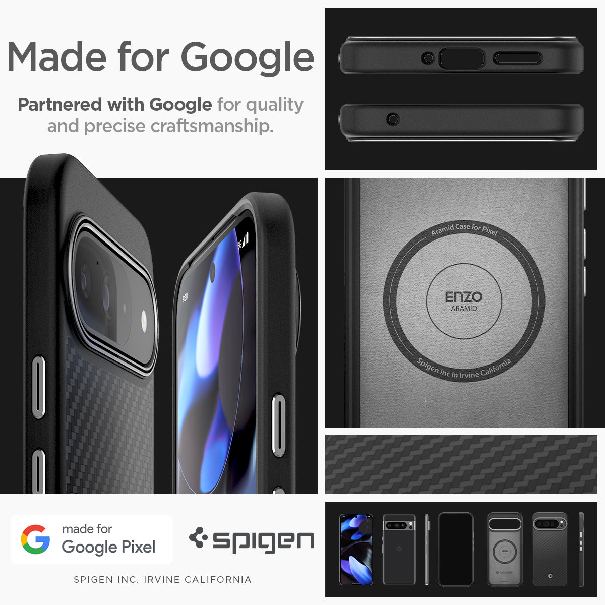 ACS07734 - Pixel 9 Pro XL Case Enzo Aramid in Matte Black made for google partnered with google for quality and precise craftsmanship.
