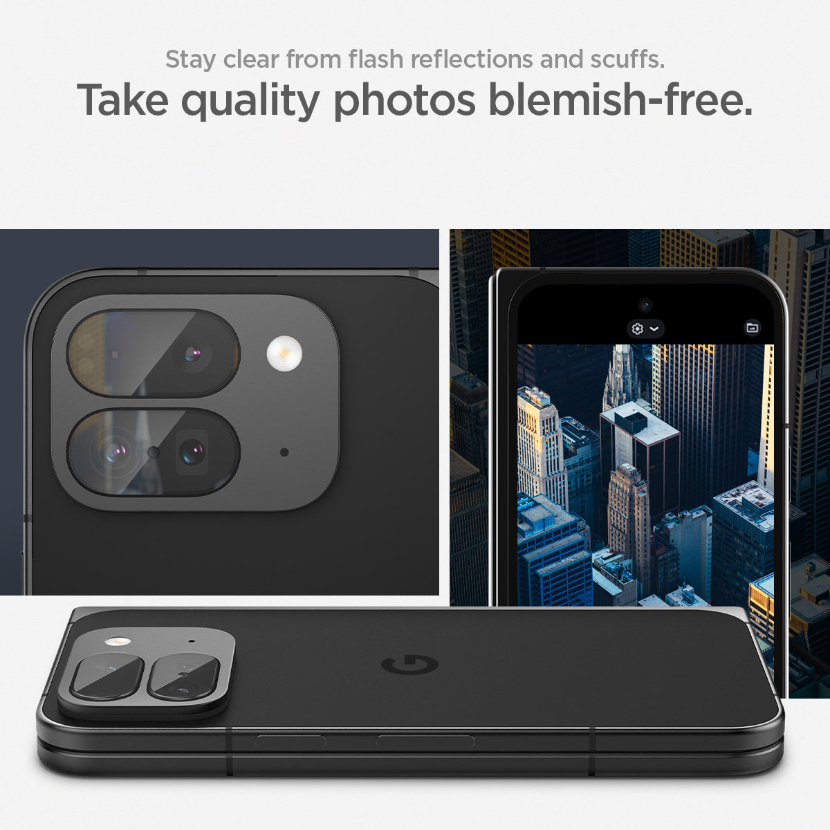 AGL09107 - Pixel 9 Pro Fold Optik EZ Fit Lens Protector in Crystal Clear stay clear from flash reflections and scuffs. take quality photos blemish free.
