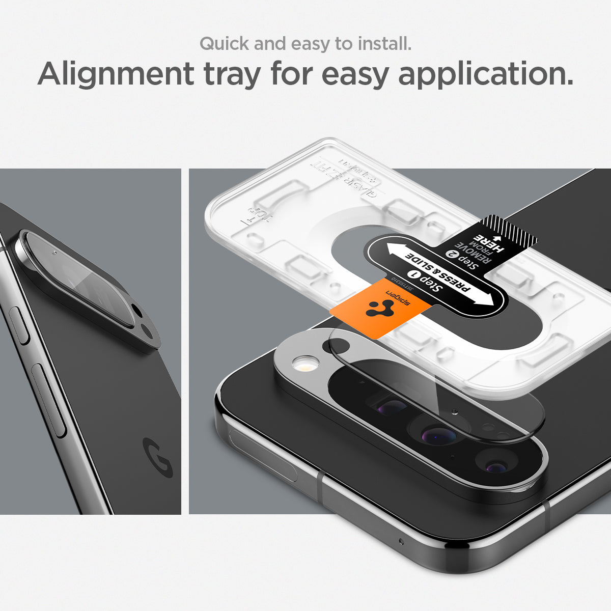 AGL08444 - Pixel 9 Pro Case Optik EZ Fit Lens Protector in Crystal Clear quick and easy to install. Alignment tray for easy application.