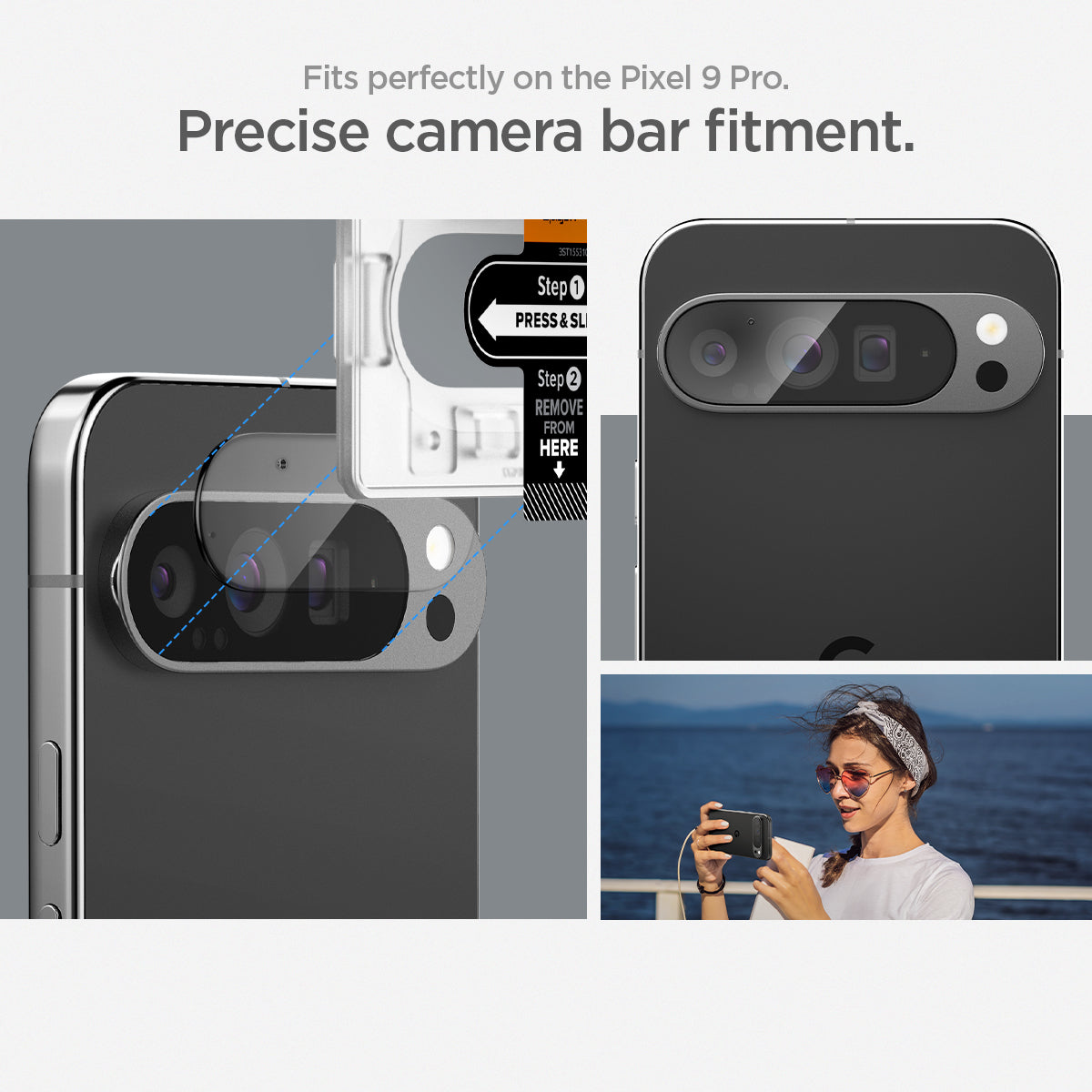 AGL08444 - Pixel 9 Pro Case Optik EZ Fit Lens Protector in Crystal Clear fits perfectly on the pixel 9 pro xl. precise camera bar fitment.