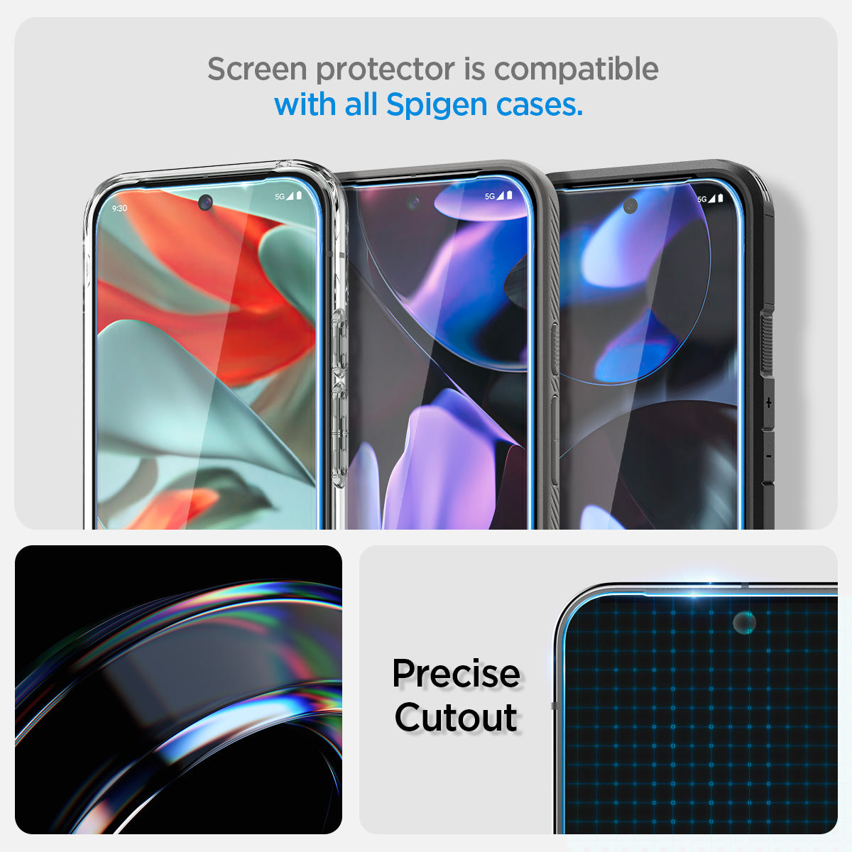 AGL08445 - Pixel 9 Pro XL GLAS.tR EZ Fit in Clear screen protector is compatible with all spigen cases. precise cutout.