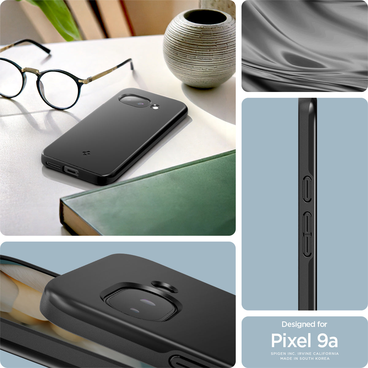 ACS09037 - Pixel 9a Case Thin Fit (MagFit) in Black showing the different angles