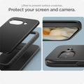 ACS09037 - Pixel 9a Case Thin Fit (MagFit) in Black showing the lifted surface to prevent surface scratches. Protect your screen and camera