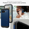 ACS09047 - Pixel 9a Case Tough Armor AI (MagFit) in Navy Blue showing the raised edges for scratch prevention. Protect your screen and camera