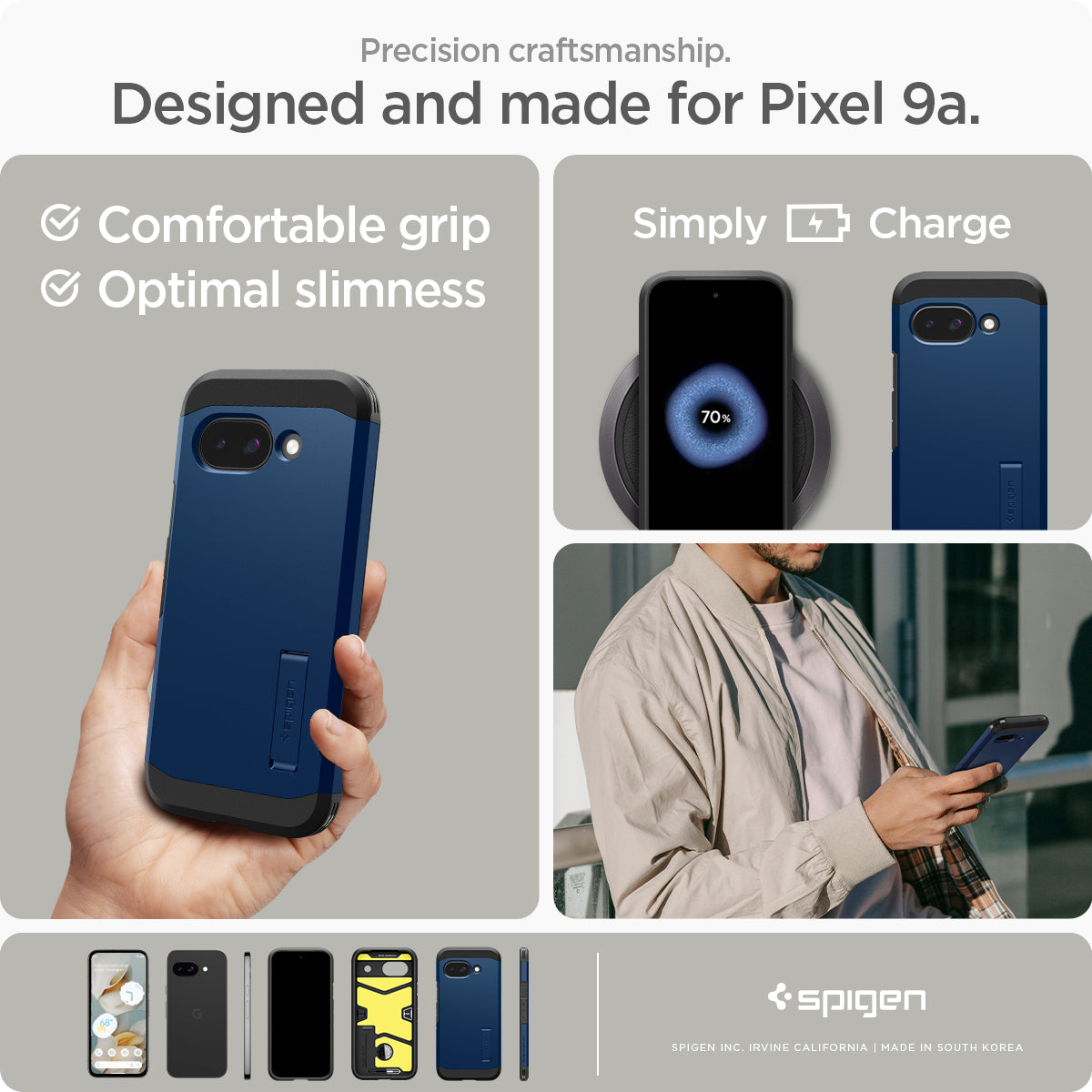 ACS09047 - Pixel 9a Case Tough Armor AI (MagFit) in Navy Blue showing the precision craftsmanship. Comfortable and optimal slimness