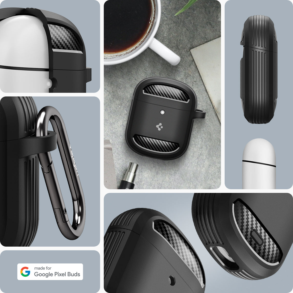 ACS05133 - Pixel Buds Pro Case Rugged Armor in matte black made for google pixel.