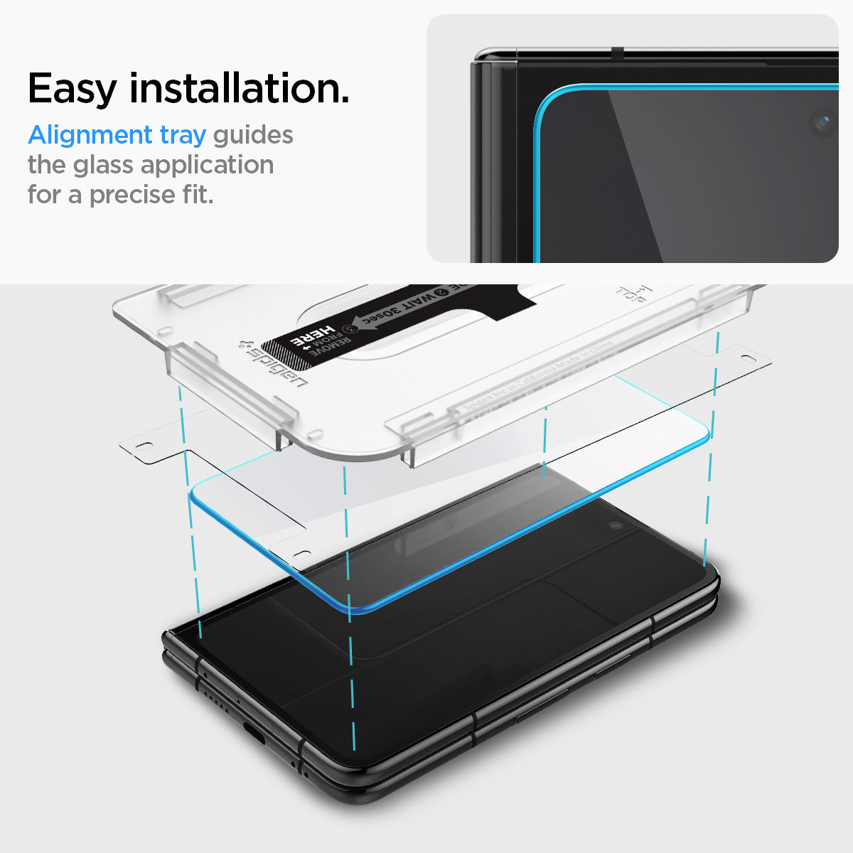AGL06207 - Google Pixel Fold Optik EZ Fit Lens Protector easy installation. Alignment tray guides the glass application for a precise fit.