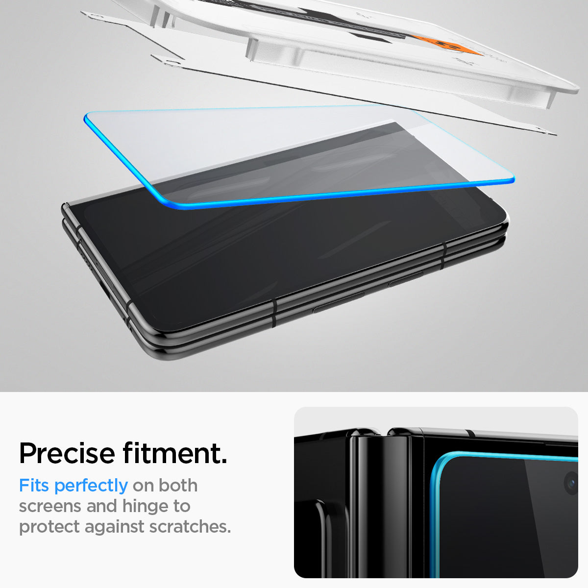 AGL06207 - Google Pixel Fold Optik EZ Fit Lens Protector precise fitment. fits perfectly on both screens and hinge to protect against scratches.