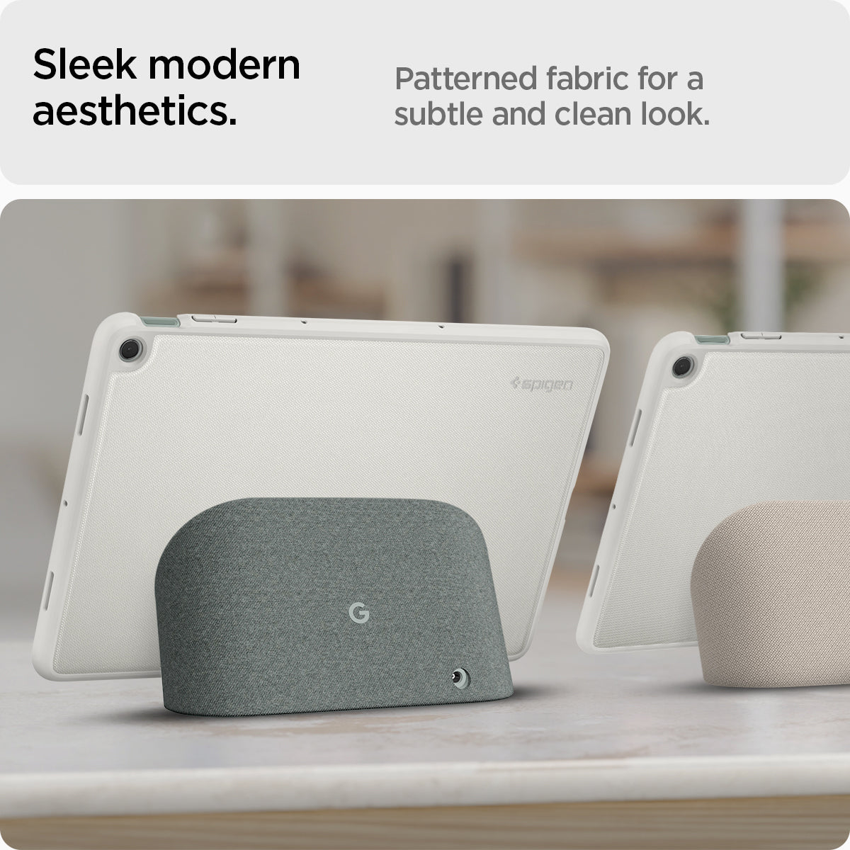 ACS06924 - Pixel Tablet Case Thin Fit Pro in gray showing the sleek modern aesthetics. Pattered fabric for a subtle and clean look