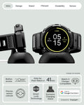 ACS09484 - GWdda Band Rugged Armor Pro in black showing the details. Button access, precise sensor cutouts, smart lock technology, exclusive charging stand and compatibility with Pixel Watch 4 41mm