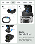 ACS09489 - Pixel Watch 4 (45mm) Band Rugged Armor Pro in black showing easy installation. insert charger into stand and align charge point for an easy power up