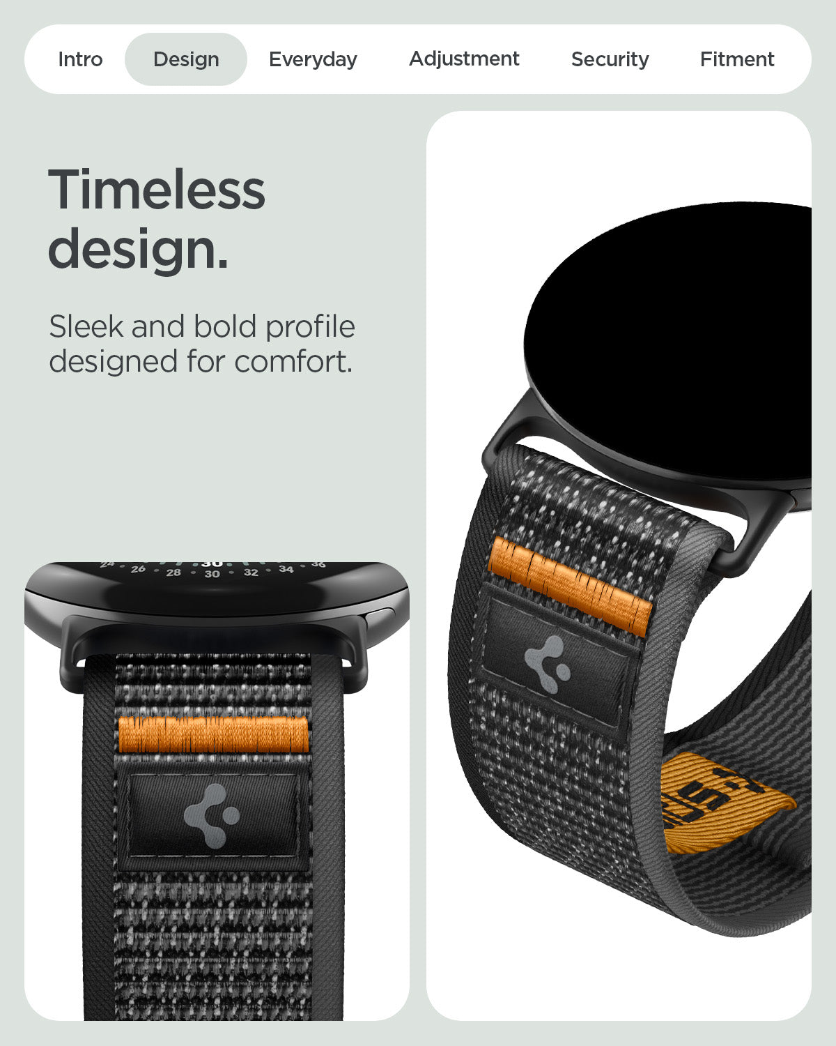 AMP11747 - Pixel Watch 5 (45mm) Athlex Air Active Black Orange close-up view highlighting the woven texture, durable construction, and premium finish.