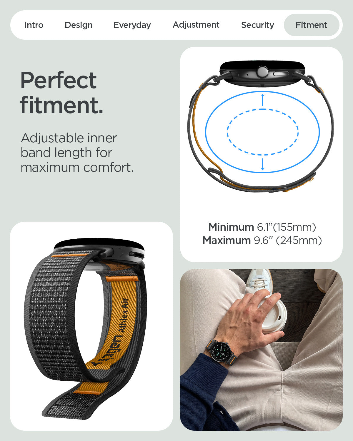 AMP11747 - Pixel Watch 5 (45mm) Athlex Air Active Black Orange adjustable design accommodates a wide range of wrist sizes for a customized fit.