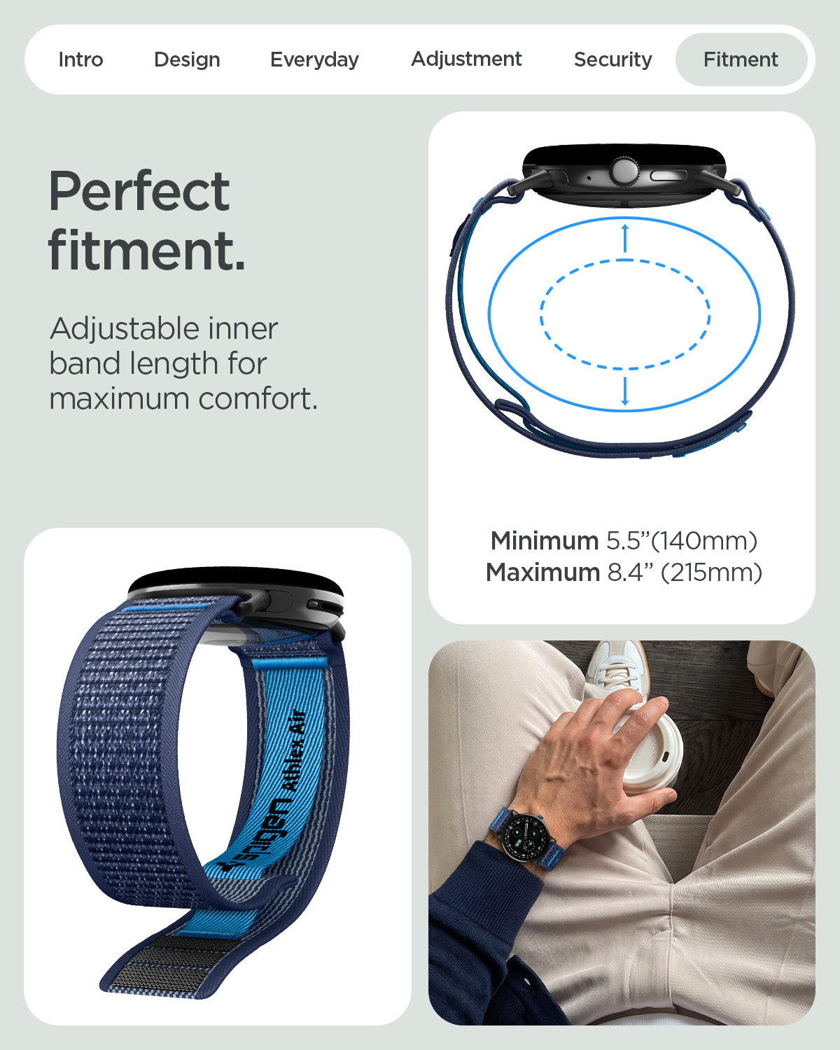 AMP11752 - Pixel Watch 5 (41mm) Athlex Air Active Navy Blue adjustable design accommodates a wide range of wrist sizes for a customized fit.