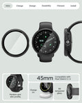 ACS11746 - Pixel Watch 5 (45mm) Thin Fit 360 Black multiple product views showcase the minimalist design, built-in screen protector, charging compatibility, and precise fit.
