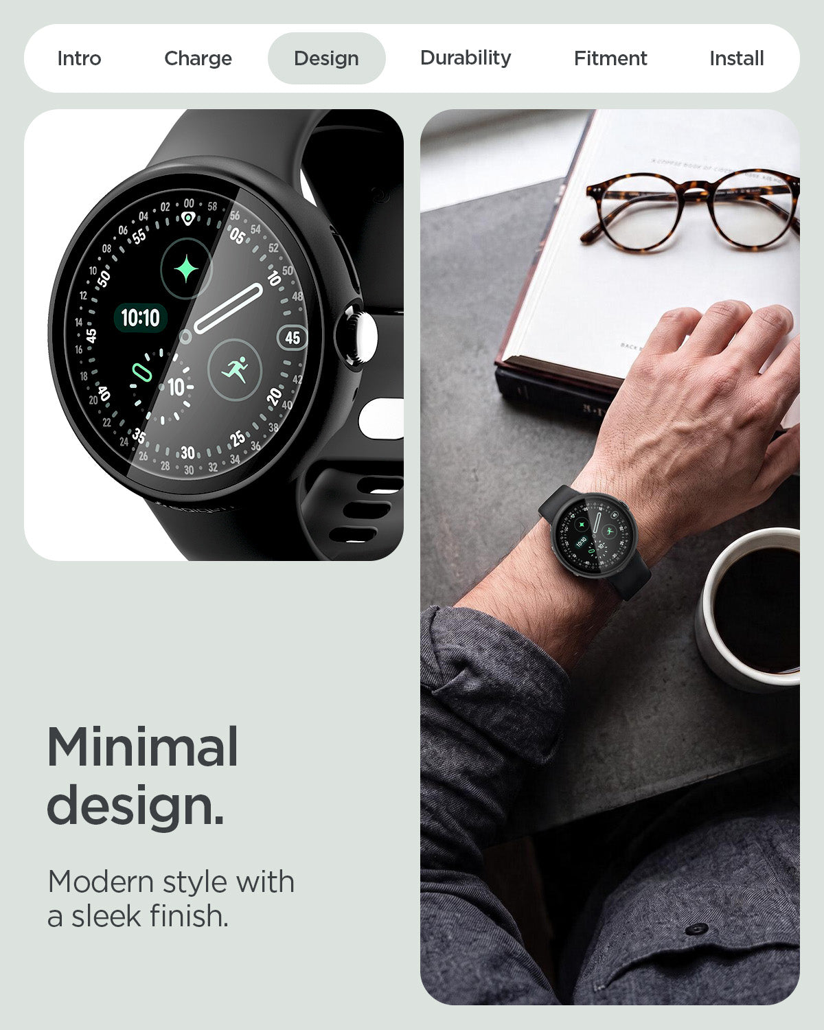 ACS11750 - Pixel Watch 5 (41mm) Thin Fit 360 Black slim case with integrated 9H tempered glass provides complete screen and frame protection.