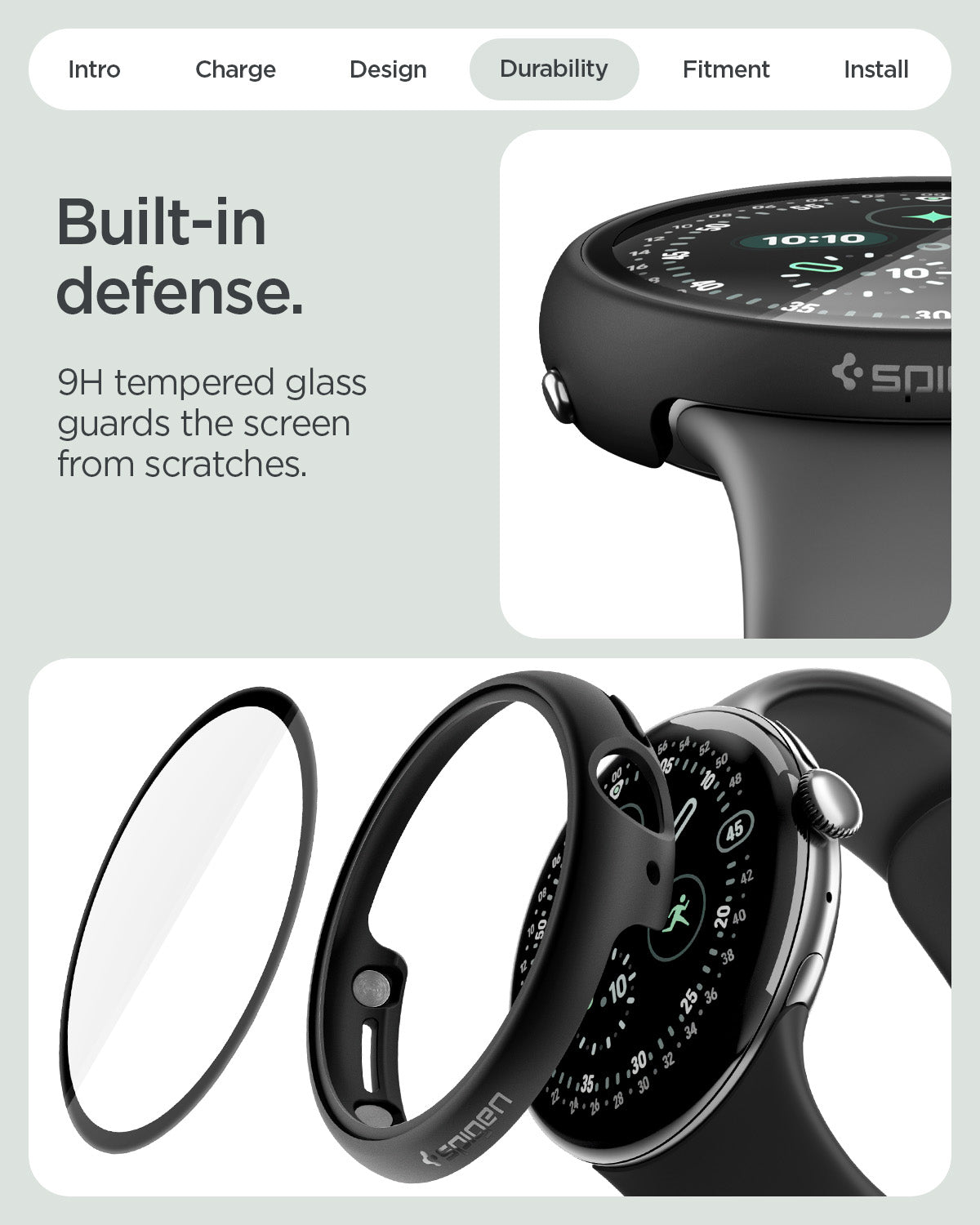 ACS11750 - Pixel Watch 5 (41mm) Thin Fit 360 Black supports wireless charging without removing the case.