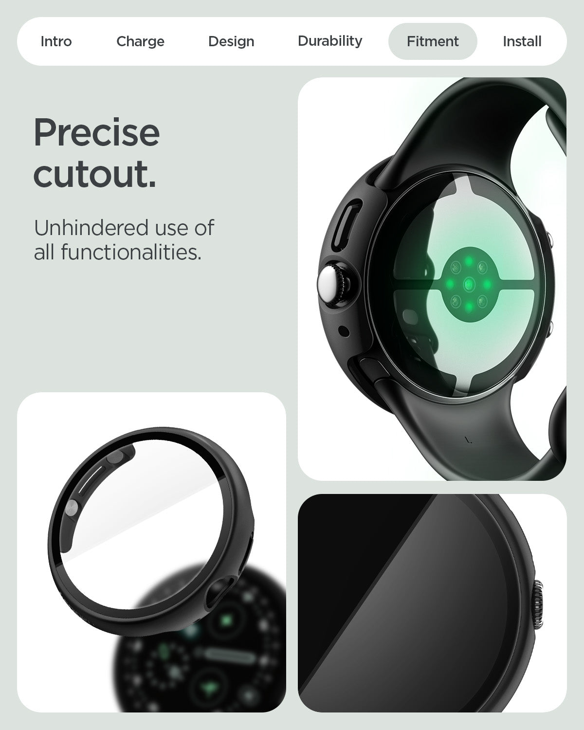 ACS11746 - Pixel Watch 5 (45mm) Thin Fit 360 Black snap-on design installs securely while maintaining a slim profile.