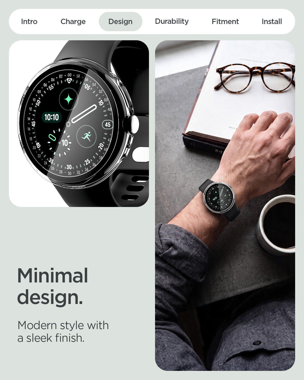 ACS11959 - Pixel Watch 5 (45mm) Thin Fit 360 Crystal Clear slim case with integrated 9H tempered glass provides complete screen and frame protection.