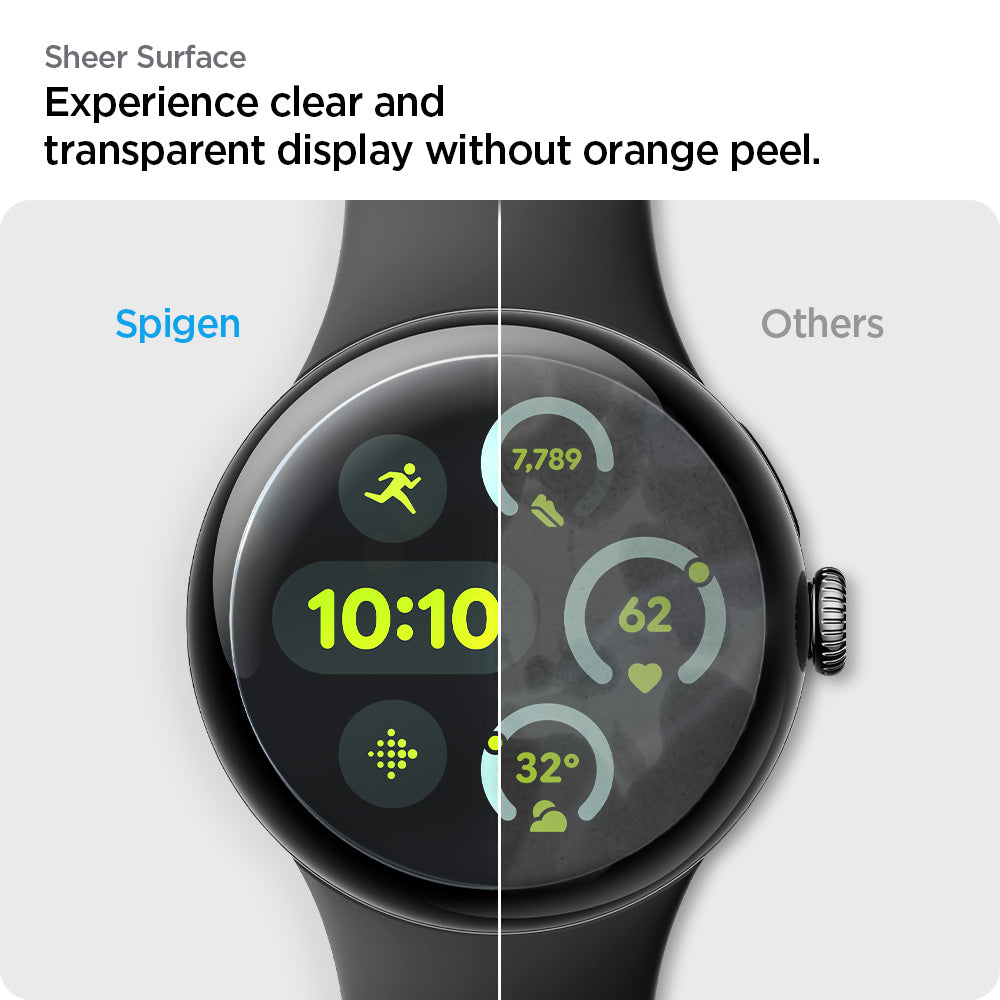 AFL08524 - Pixel Watch 3 (41mm) EliteShield EZ Fit in Clear sheer surface experience clear and transparent display without orange peel. compare spigen and others.