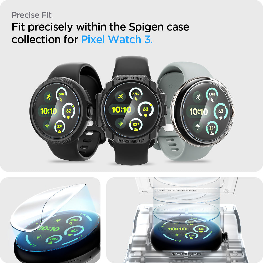 AFL08524 - Pixel Watch 3 (41mm) EliteShield EZ Fit in Clear precise fit. fit precisely within the spigen case collection for pixel watch 3.