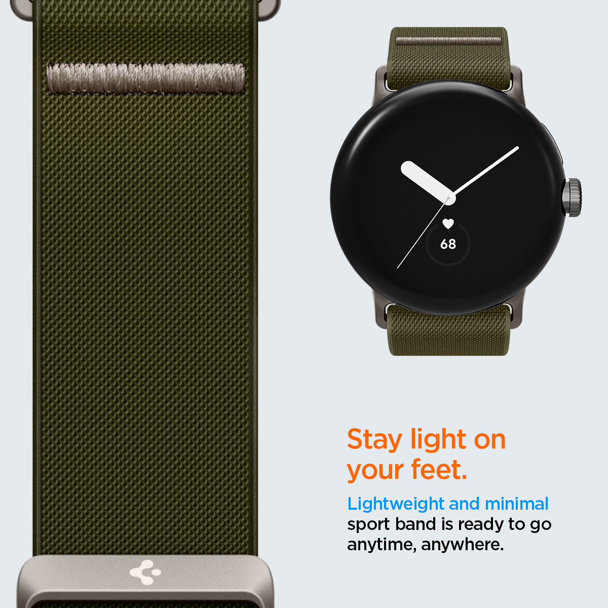 AMP07608 - Pixel Watch 5 (41mm) Lite Fit Khaki durable woven material is designed for everyday use and active lifestyles.