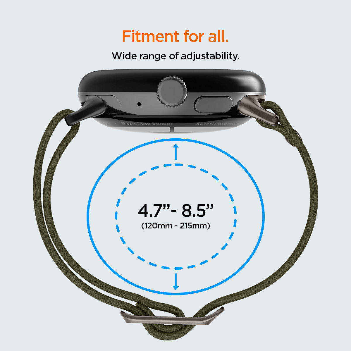 AMP07608 - Pixel Watch Lite Fit in Khaki fitment for all, wide range (120mm-215mm) of adjustability.