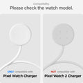 AMP05796 - Pixel Watch Stand Black S354 in black showing the compatibility. Only compatible with Pixel Watch Charger and Not Compatible with Pixel Watch 2 Charger
