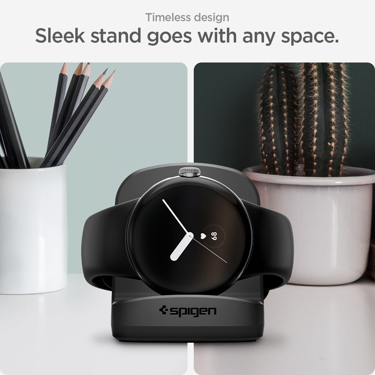 AMP05796 - Pixel Watch Stand Black S354 in black showing the timeless design. Sleek stand goes with any  space