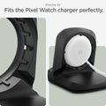 AMP05796 - Pixel Watch Stand Black S354 in black showing the precise fit. Fits the Pixel Watch charger perfectly