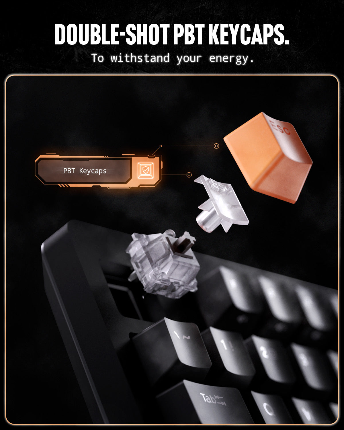APP06427 - Spigen ArcPLAY Keyboard showing the double-shot pbt keycaps to withstand your energy.