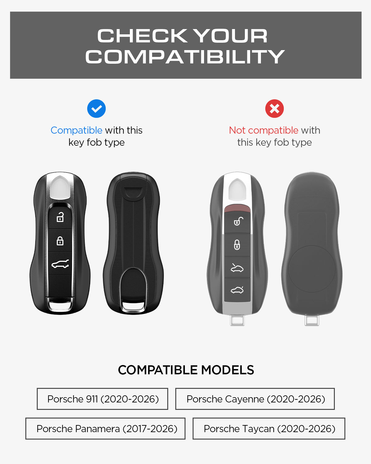 ACS10800 - Porsche Key Fob Cover | PK100 in Matte Black showing compatibility