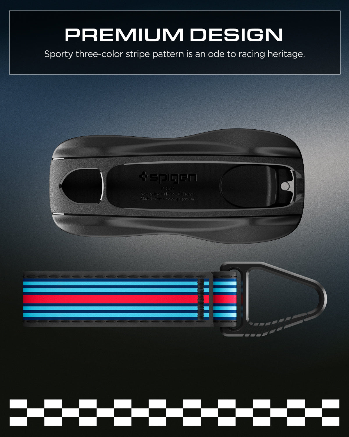 ACS10800 - Porsche Key Fob Cover | PK100 in Matte Black showing premium design. Sporty three color stripe pattern is an ode to racing heritage