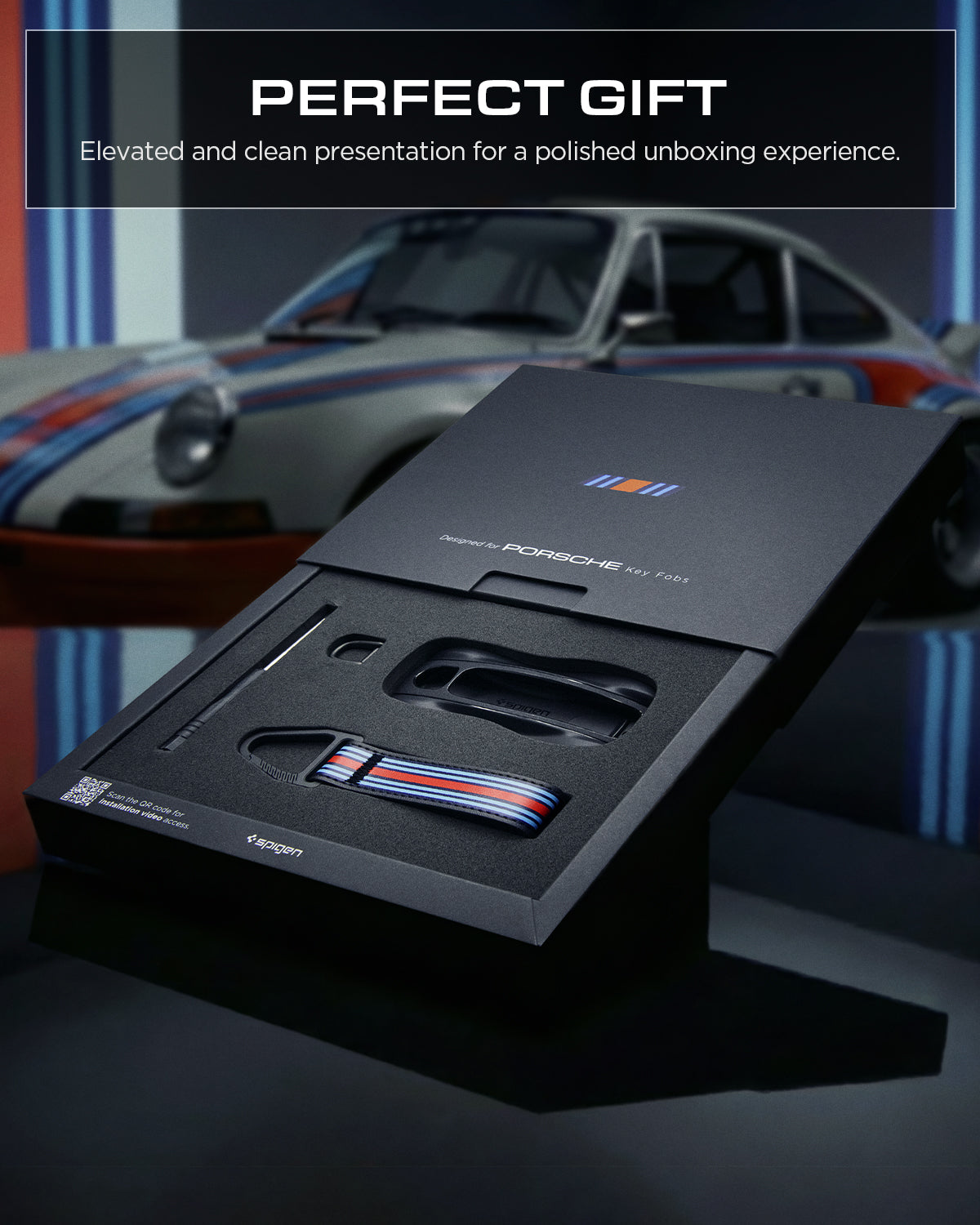 ACS10800 - Porsche Key Fob Cover | PK100 in Matte Black showing perfect gift. elevated and clean presentation for a polished unboxing experience