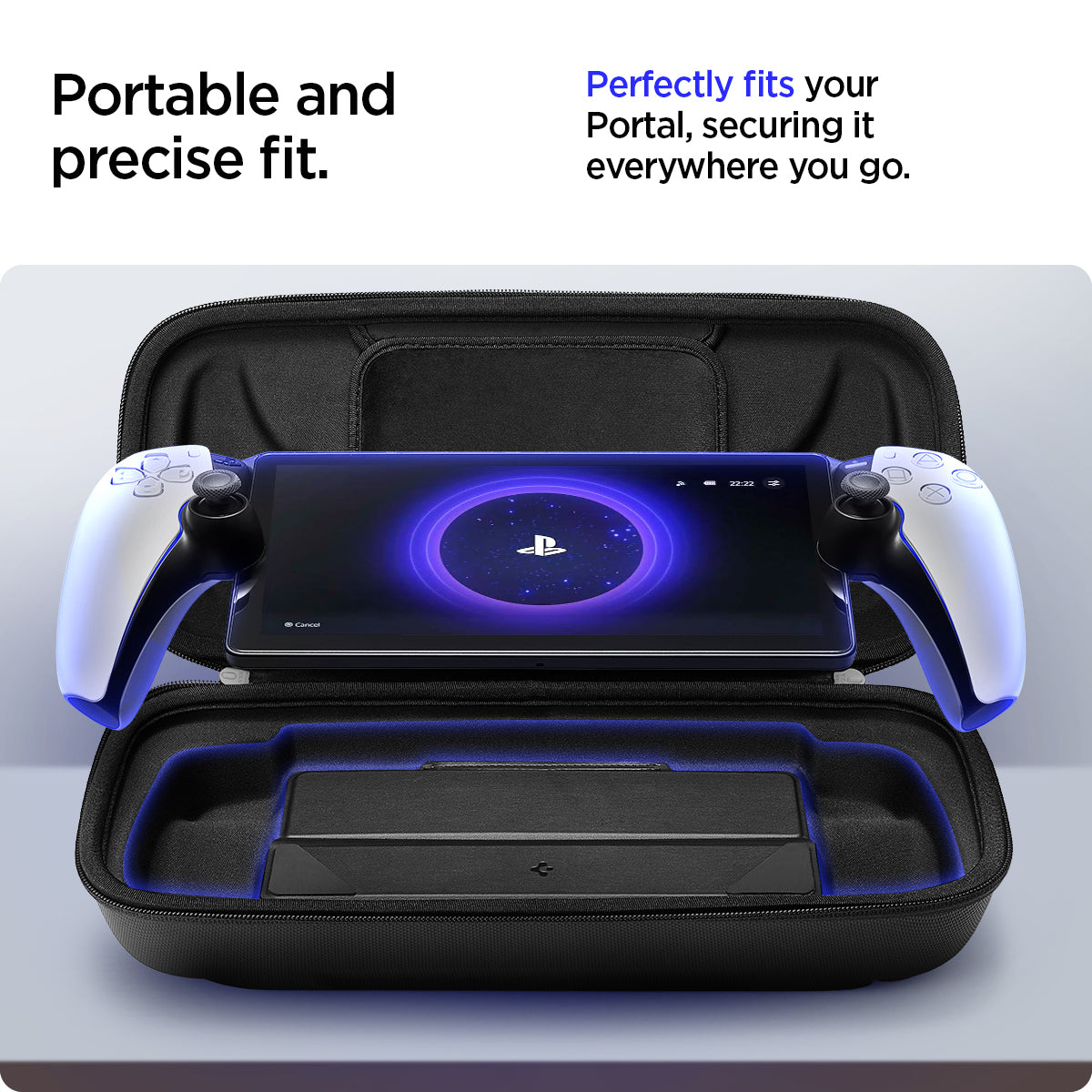 AFA07236 - PlayStation Portal Rugged Armor Pro Pouch in Black showing the portable and precise fit. Perfectly fits your Portal, securing it everywhere you go