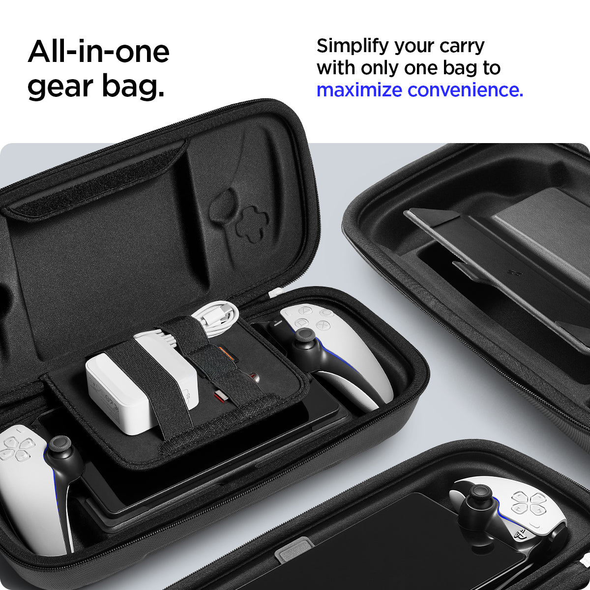 AFA07236 - PlayStation Portal Rugged Armor Pro Pouch in Black showing the all-in-one gear bag. Simplify your carry with only one bag to maximize convenience