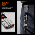AHP06270 - Spigen Pocket Knife LF400 in Gunmetal showing the built-in clip, clips securely on pocket for easy portability