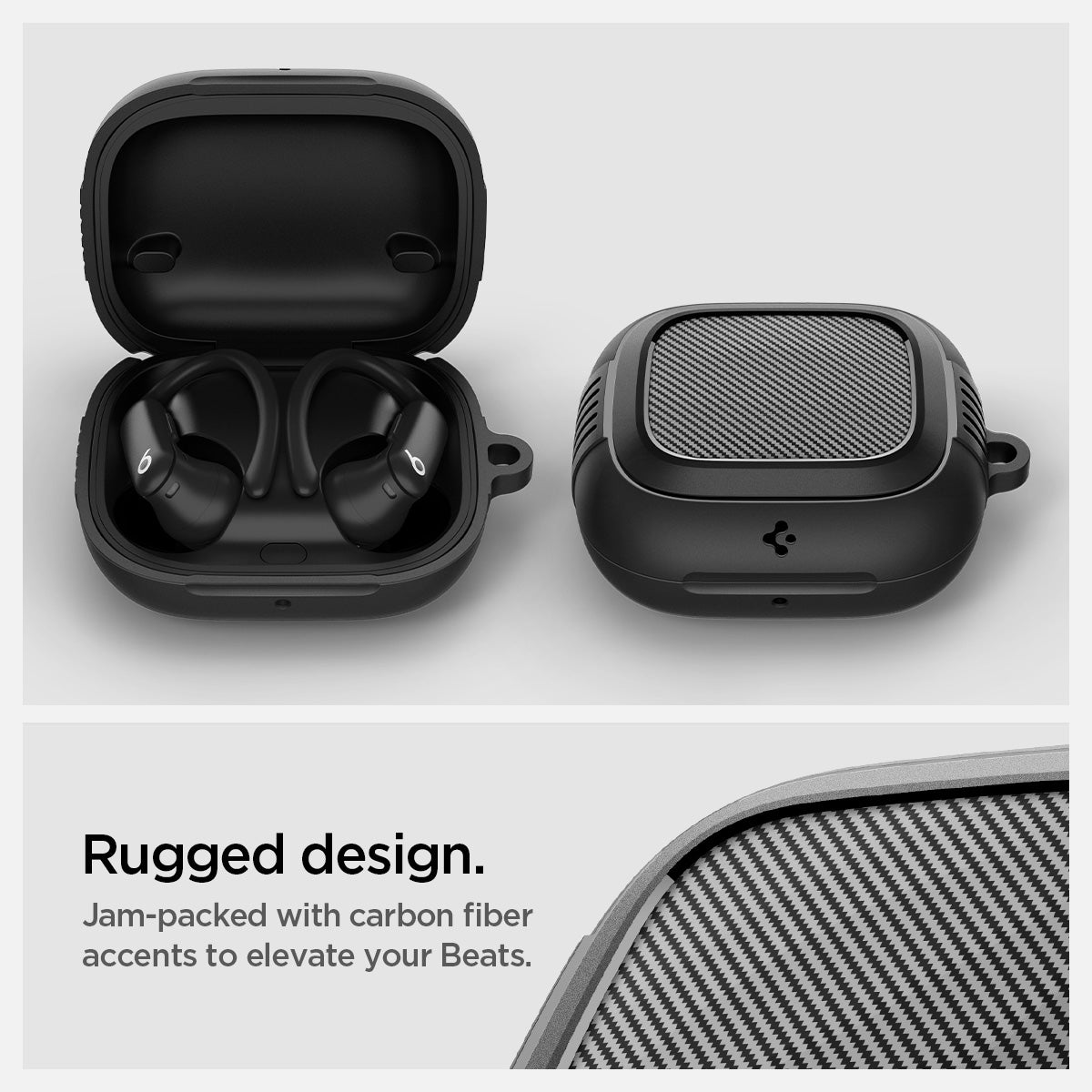 ACS09441 - Powerbeats Pro 2 Rugged armor in matte black rugged design. jam packed with carbon fiber accents to elevate your beats.