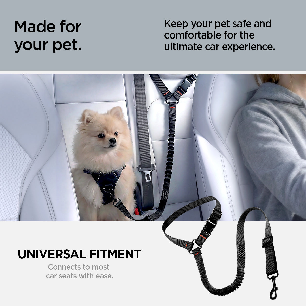ACP08926 - Pet Car Seatbelt Tether | PS100 in Black showing made for your pet