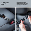 ACP08926 - Pet Car Seatbelt PS100 in Black showing the 2 ways to use. Multifunctional belt. Simply buckle into seat or around the headrest