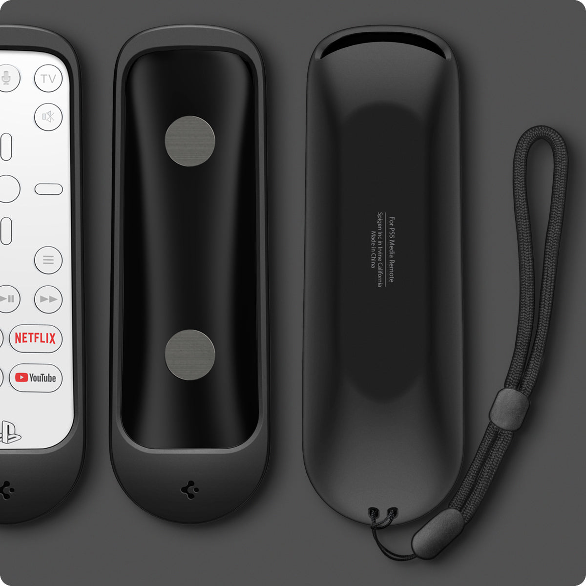 ACS03705 - PS5 Remote Silicone Fit Case in black showing the front, back and inner