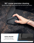 ACP11829 - Spigen scraper's angled Level 3 blade cleaning pet hair from a tight trunk corner